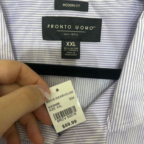 NWT Pronto Uomo Purple Floral Pinstripe Modern Fit‎ Button Up Shirt XXL - Picture 5 of 7